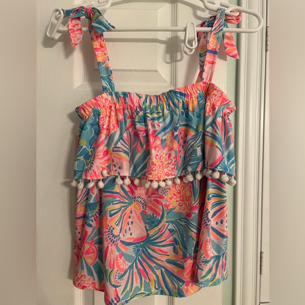 Lilly Pulitzer Bonita printed tank blouse top size extra small xs Pom Pom